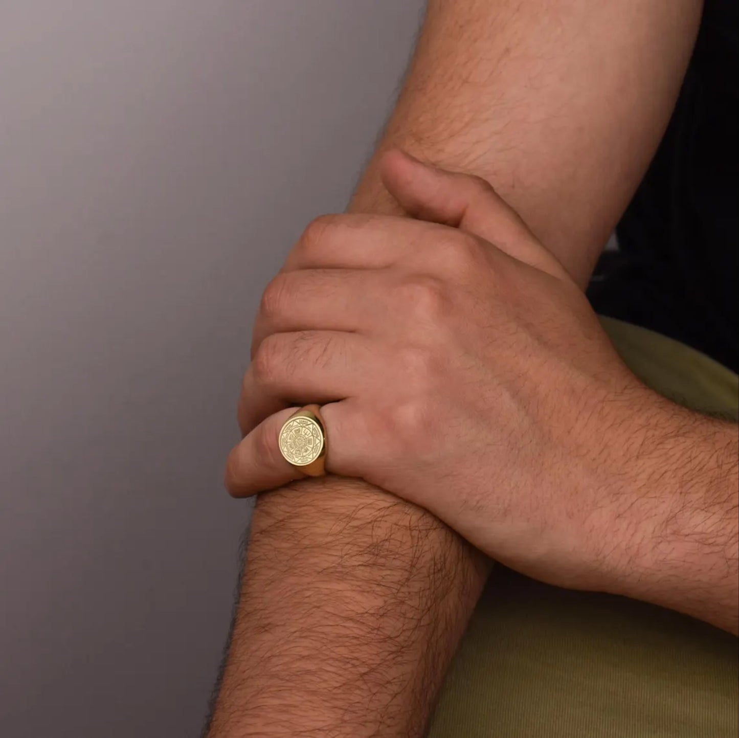 18K Gold Seven Archangel Signet Ring Men
