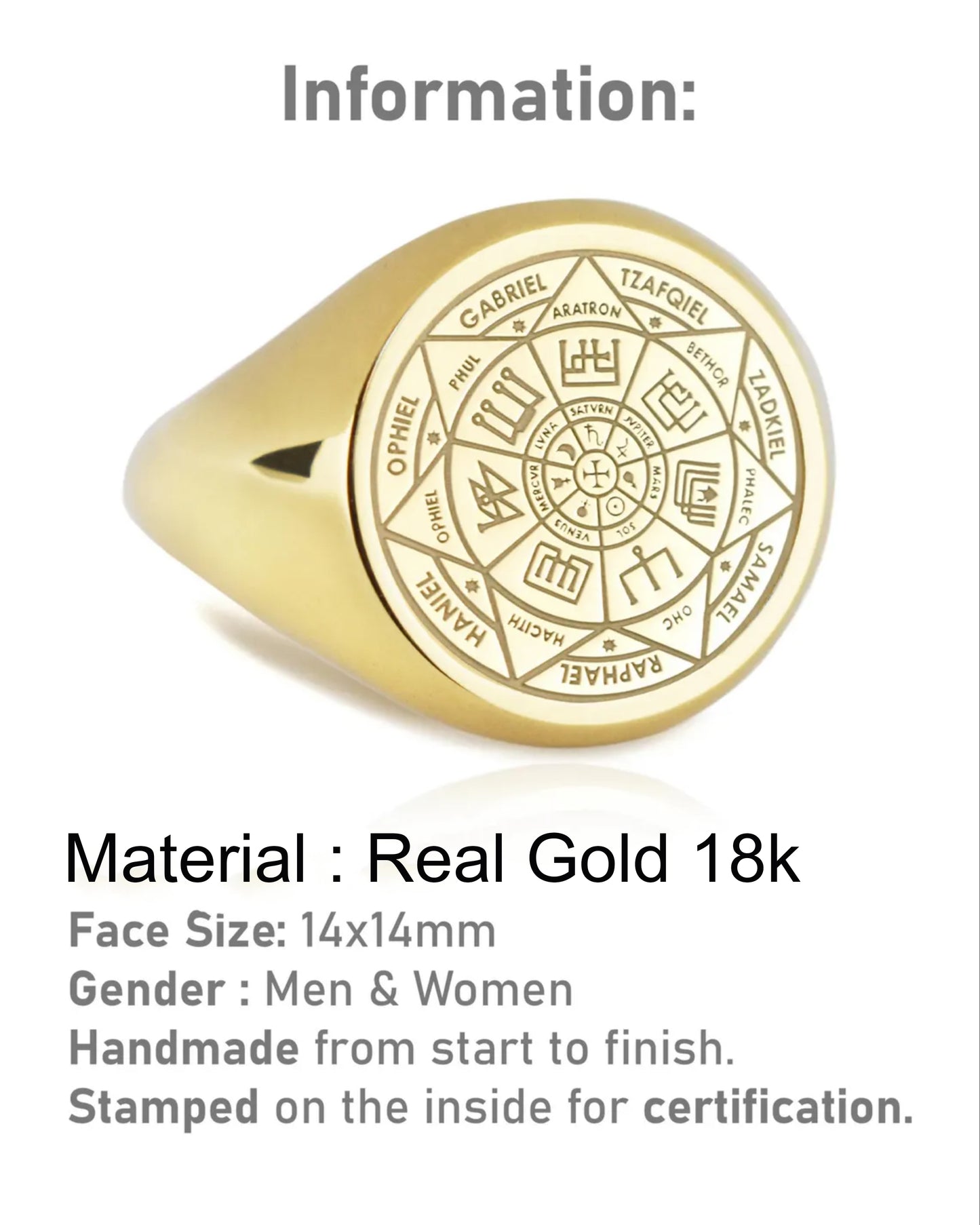 18K Gold Seven Archangel Signet Ring Men