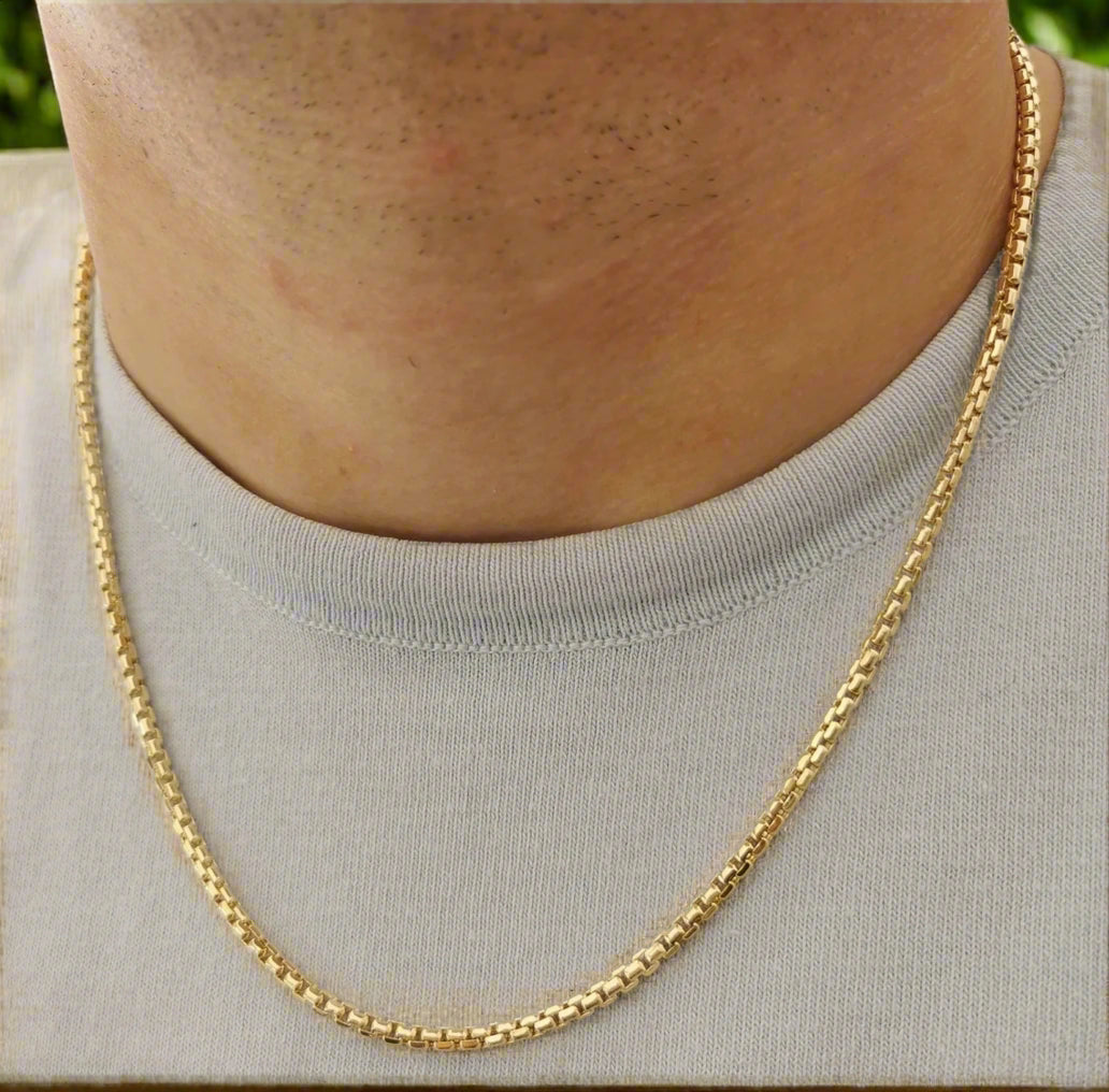 14K Real Gold Round Box Chain Necklace & Bracelet Set. Handmade and hand-polished with a luxury finish. Approx. 8.85 grams and 21.50 inches length. Comes in a special gift box — perfect for birthdays, anniversaries, or daily wear.