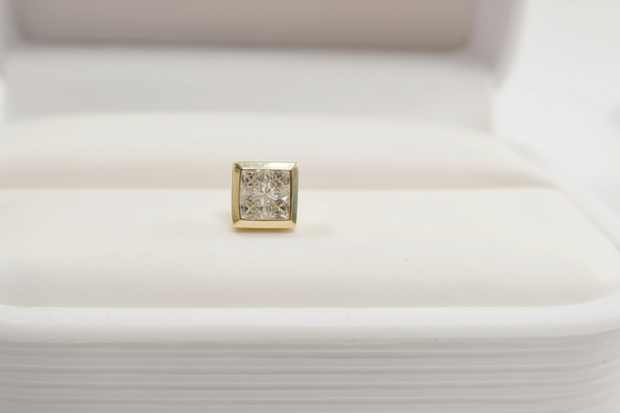 Real 14k Gold Square Diamond Stud Earrings Men's