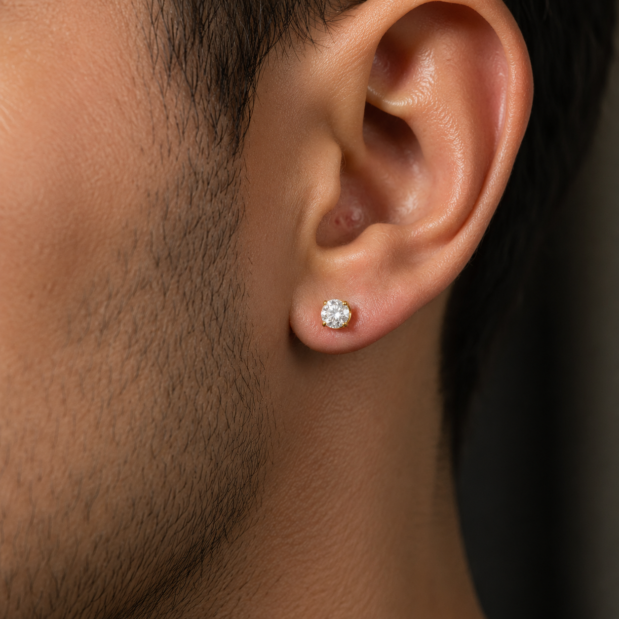 14K diamond gold stud earring Men's
