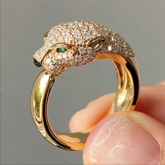 Diamond Border Five Stone Wedding Band in 14K two-tone gold -panther face