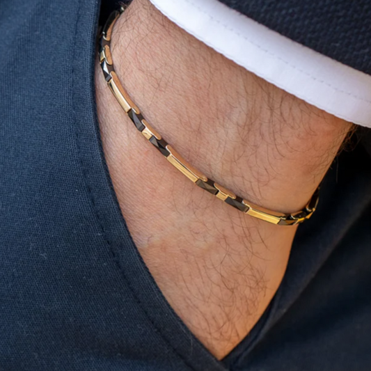 Men's Gold Bracelet, 14k Solid Gold Men Bracelet, Black Onyx Men Bracelet