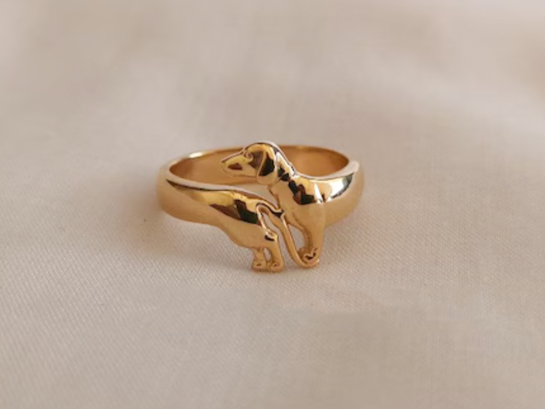 18k gold DACHSHUND RING, 14k gold Dachshund Dog Ring-front