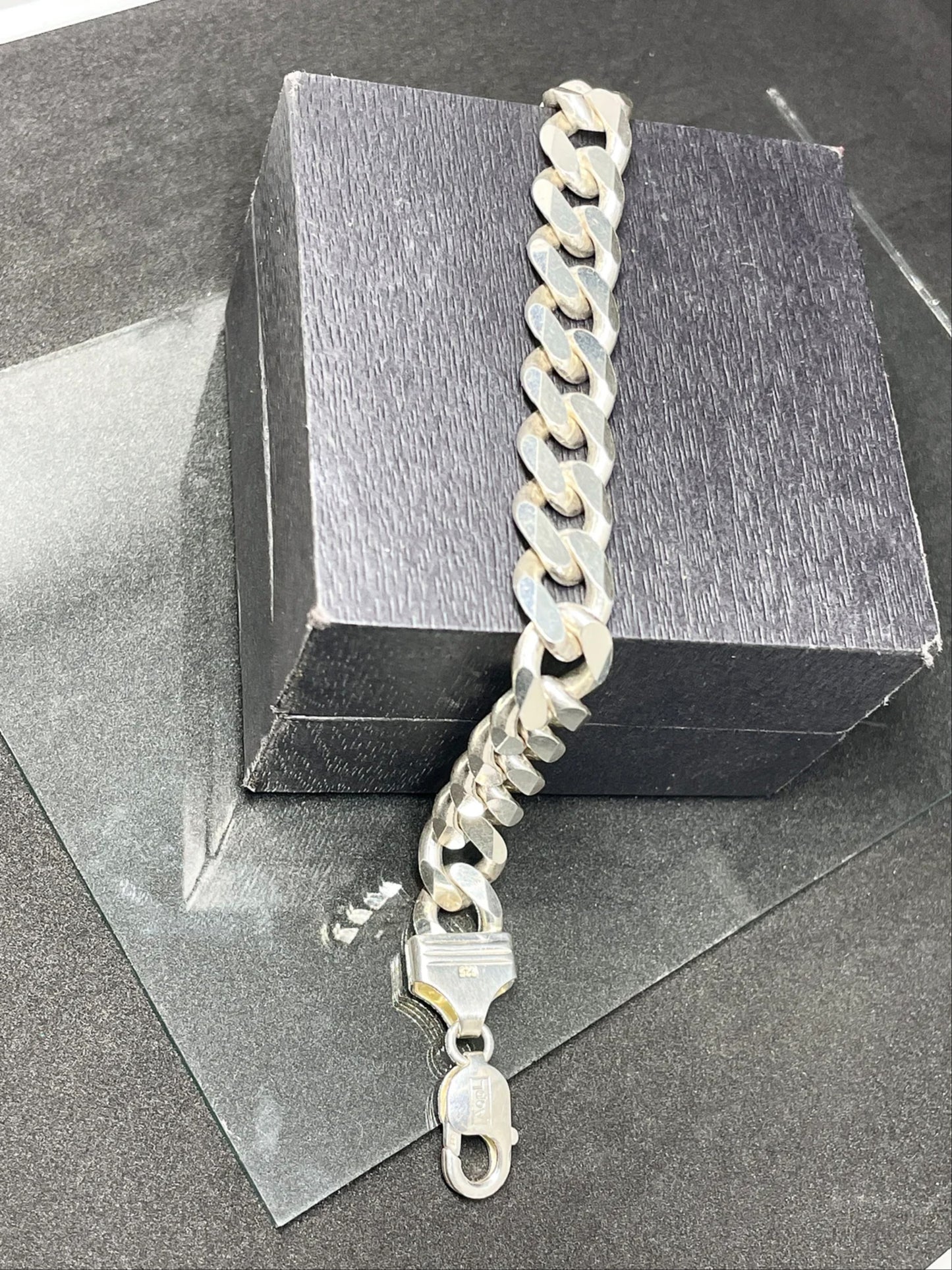Solid 925 Sterling Silver Cuban Link Men's Chain Bracelet Bikers