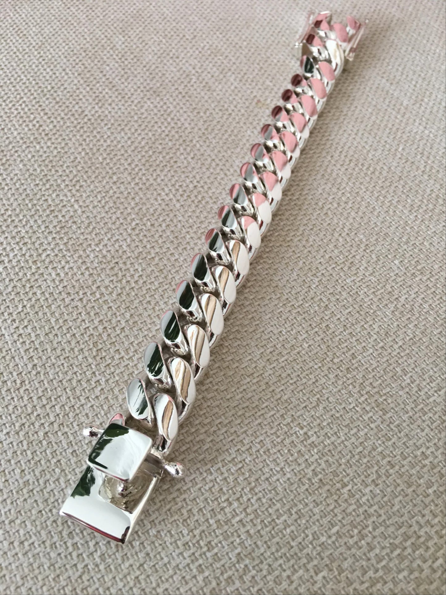 20mm 8inch pure solid 925 silver hand made Cuban link bracelet