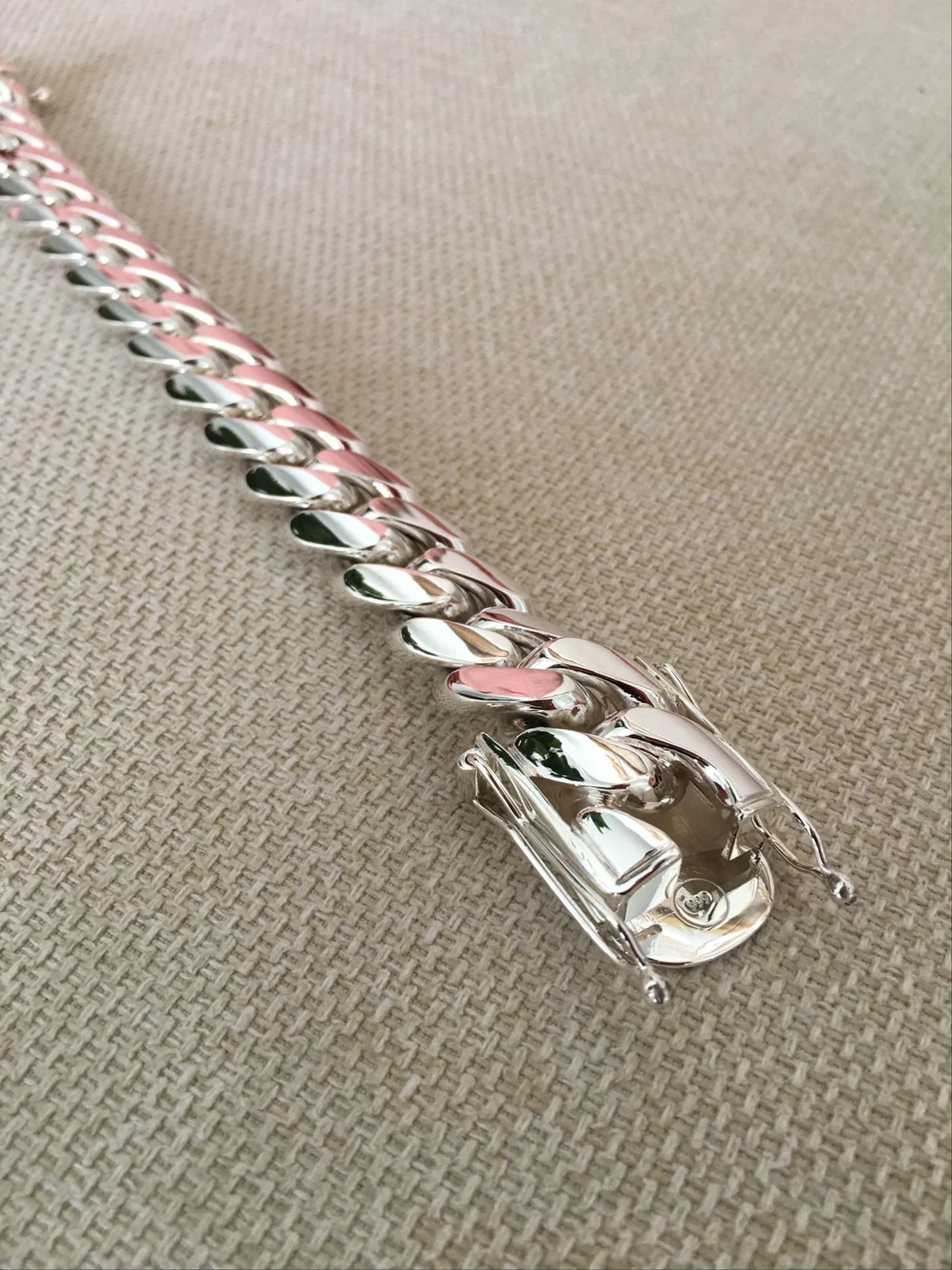 20mm 8inch pure solid 925 silver hand made Cuban link bracelet