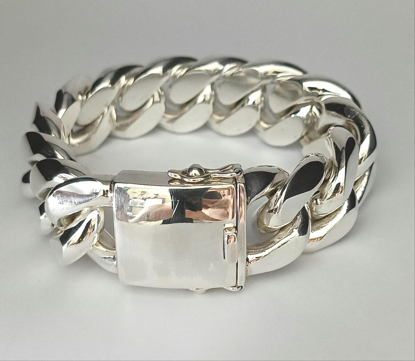 Heavy Curb Link 925 Silver Bracelet Men's 17mm