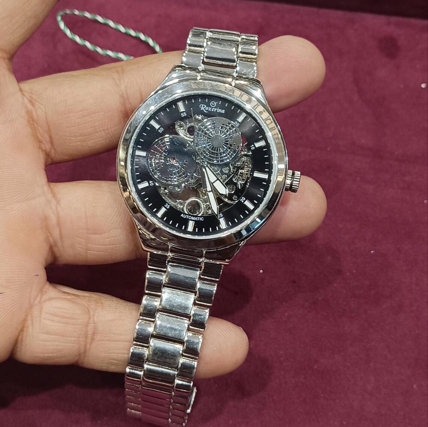 Engraved Automatic Luxury Mechanical Dual Flywheel Watch - 925 Silver Watch