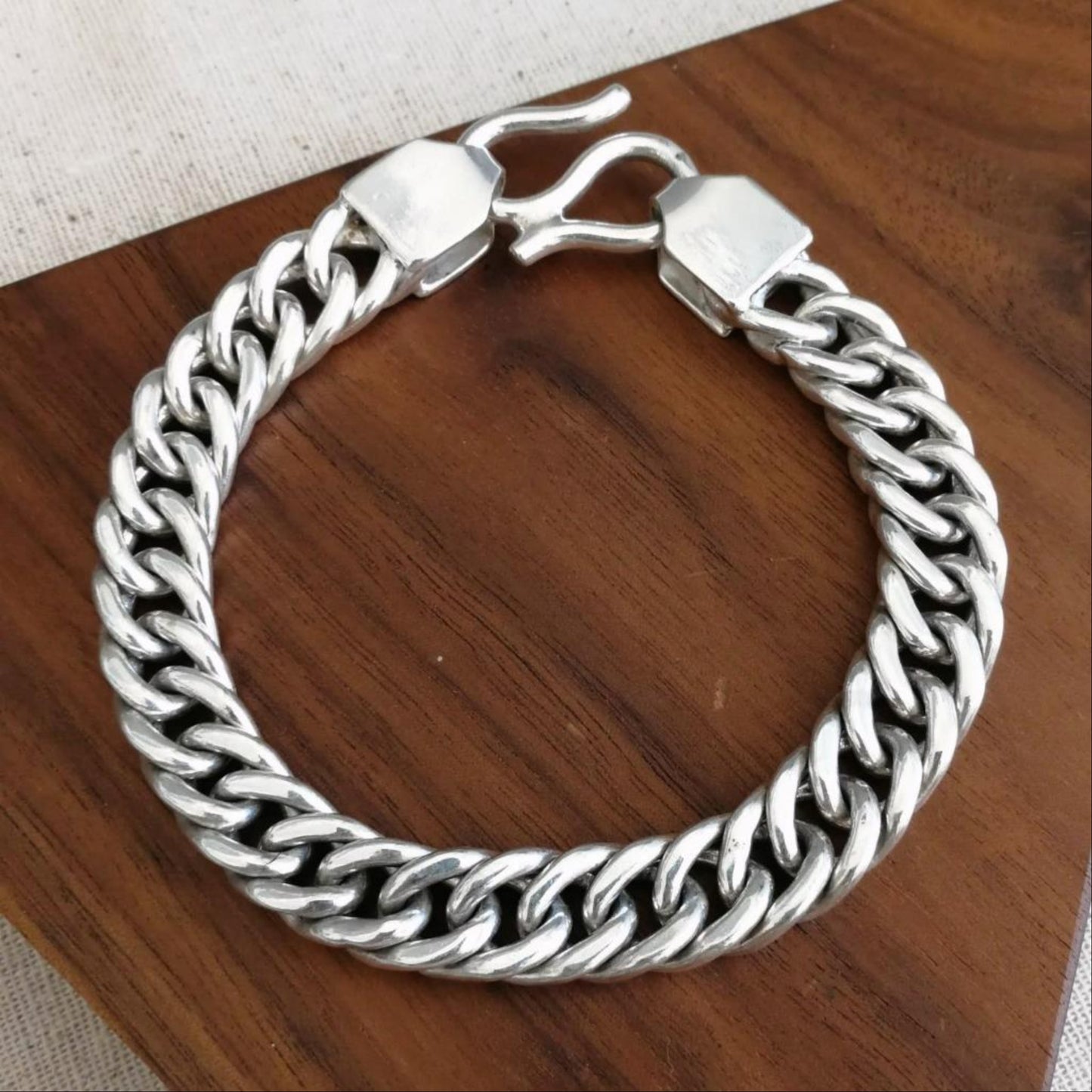 Solid 925 Sterling Silver Braided Flat Curb Chain Men Bracelet 8"