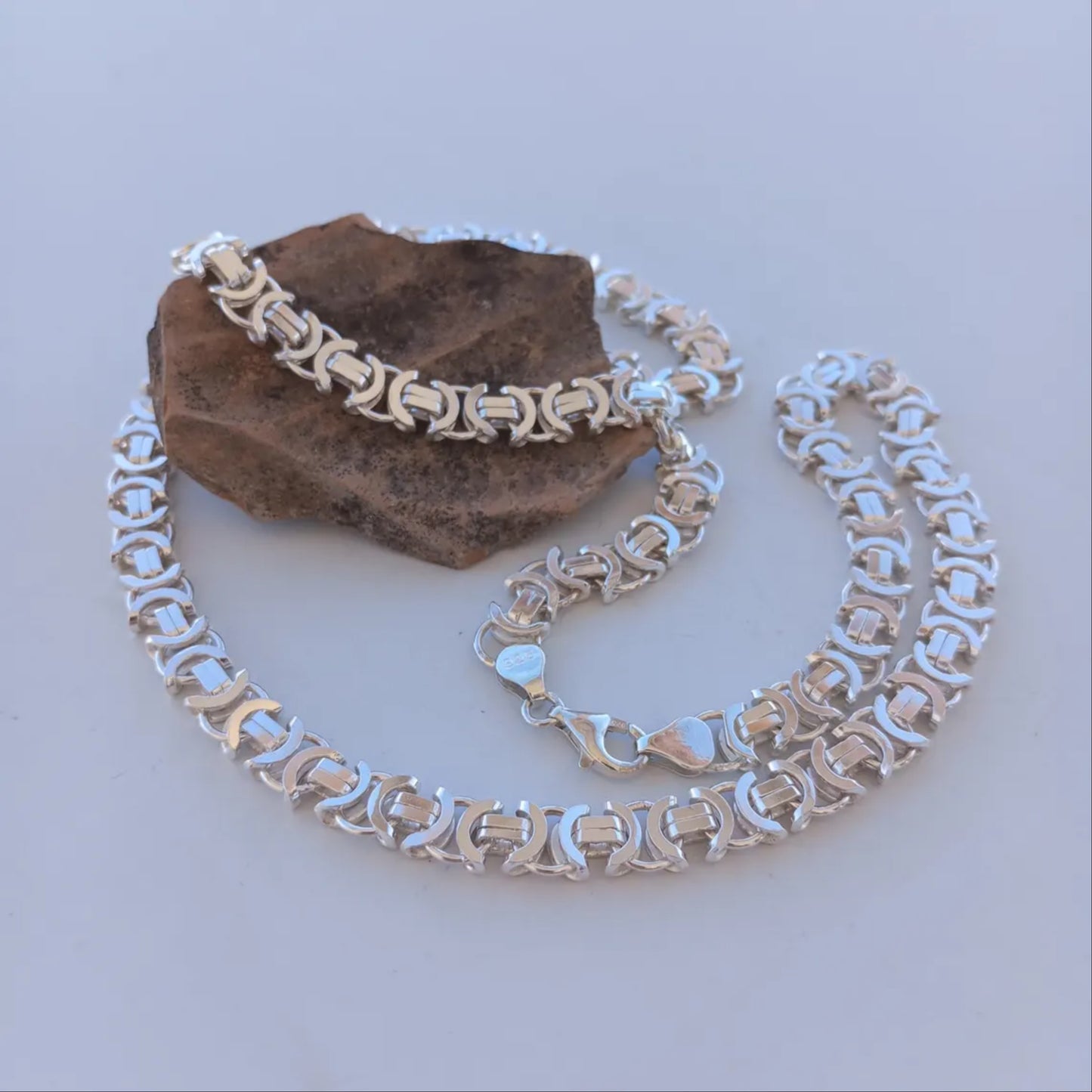Mens Flat Byzantine Necklace Euro King Chain 925 Sterling Silver 13mm