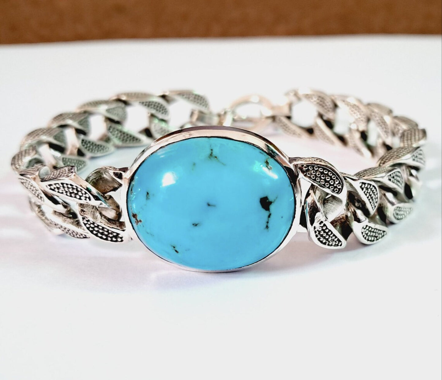 Turquoise stone link bracelet 15mm