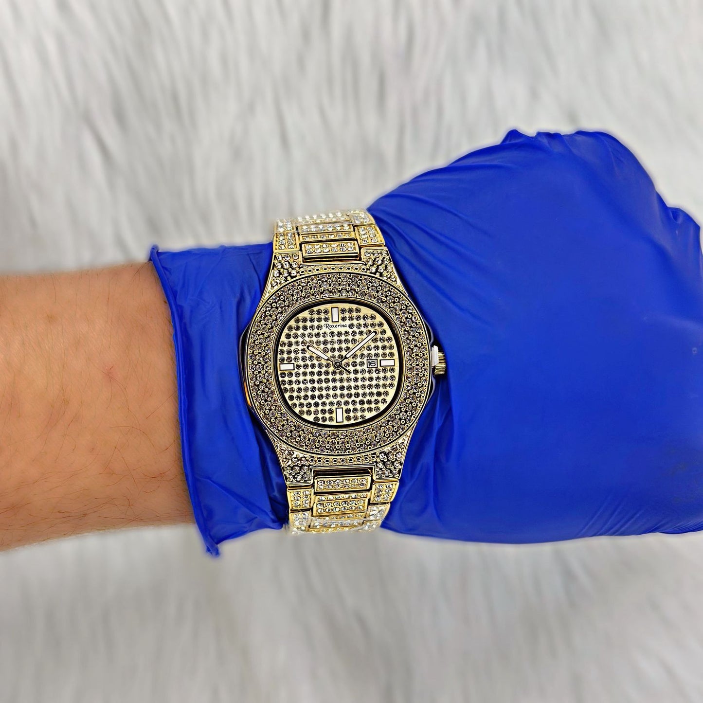 Fully Iced Out 18k Gold 925 Silver Watch Hip Hop