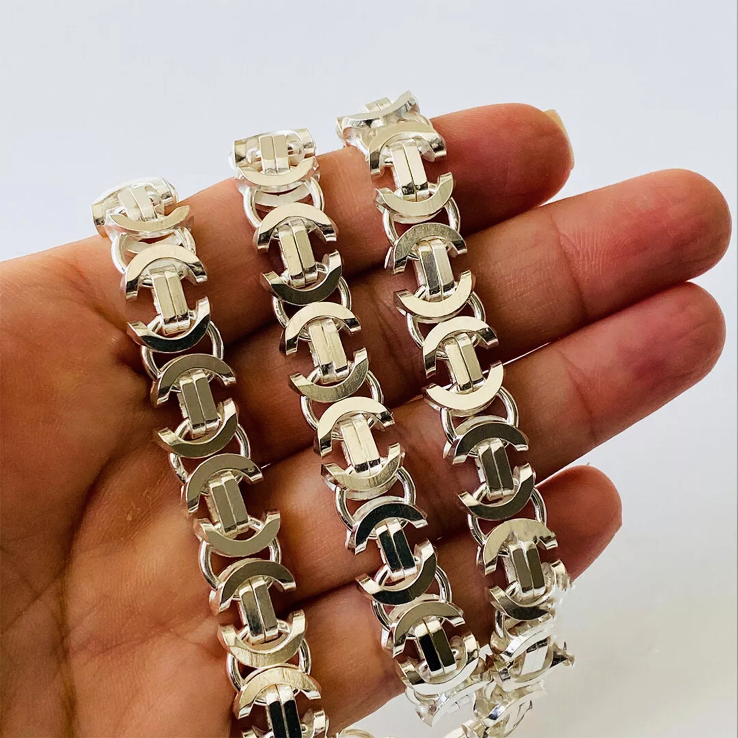 Real 925 Silver Byzantine Chain Necklace 12mm