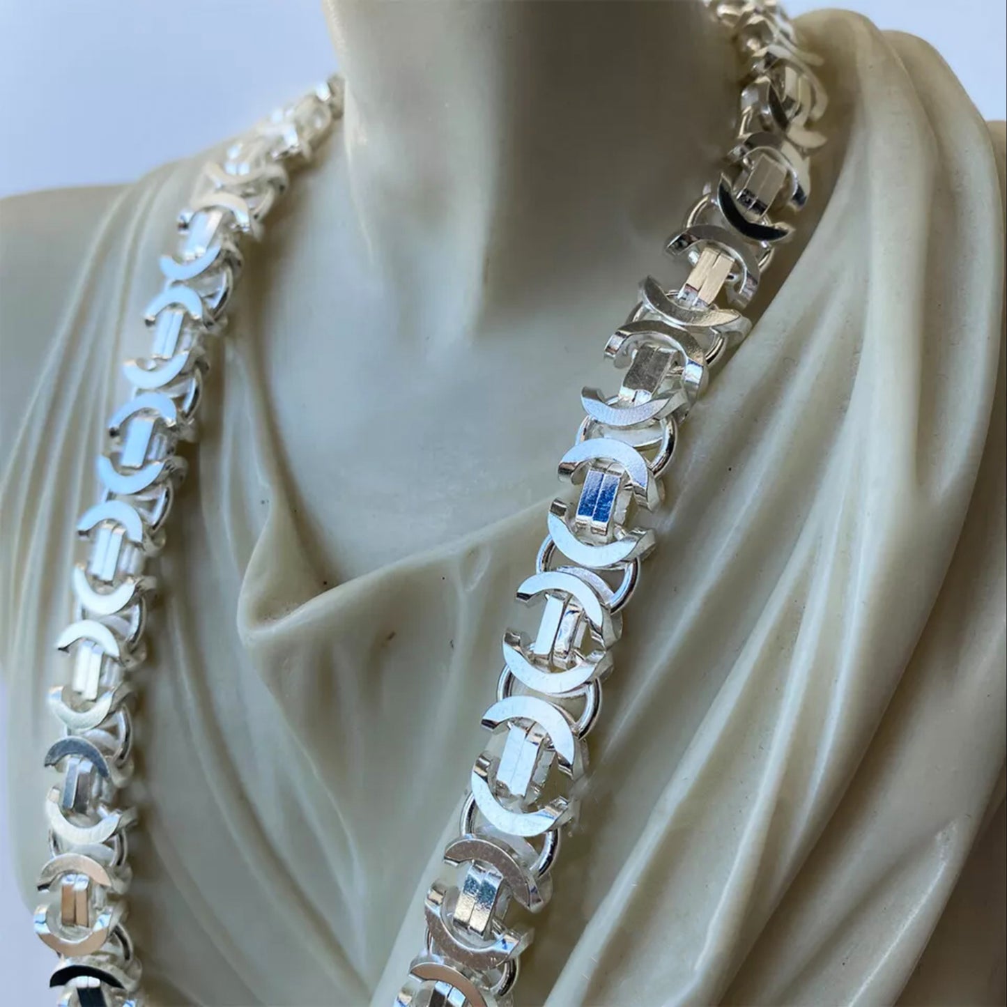 Real 925 Silver Byzantine Chain Necklace 12mm
