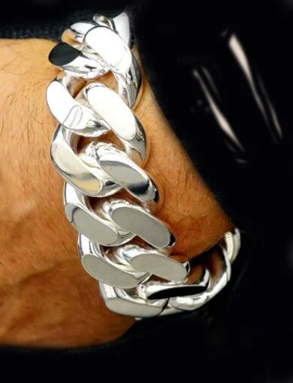 Men 925 Sterling Silver Thick and heavy Solid Cuban Curb Link Chain Bracelet 20mm