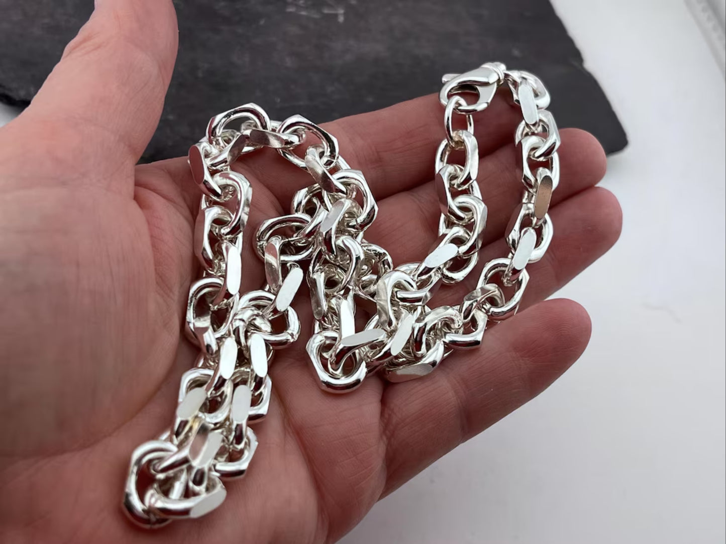 925 Silver Heavy Link Chain Men CU22