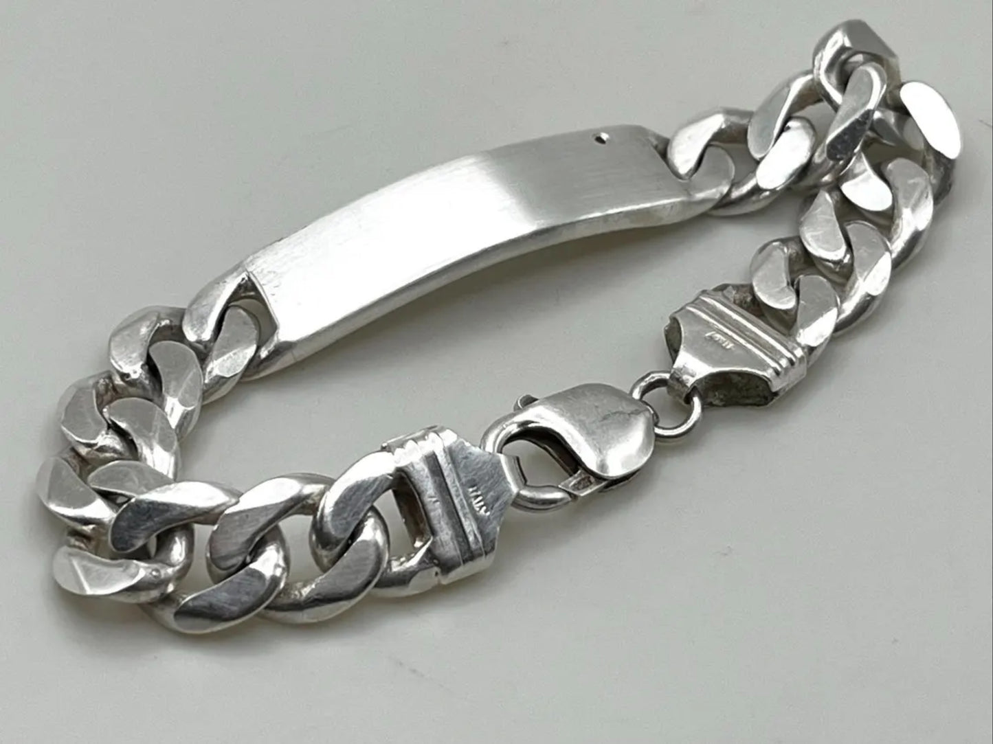 Mens Italy Heavy 925 Sterling silver ID Tag Curb Chain Bracelet