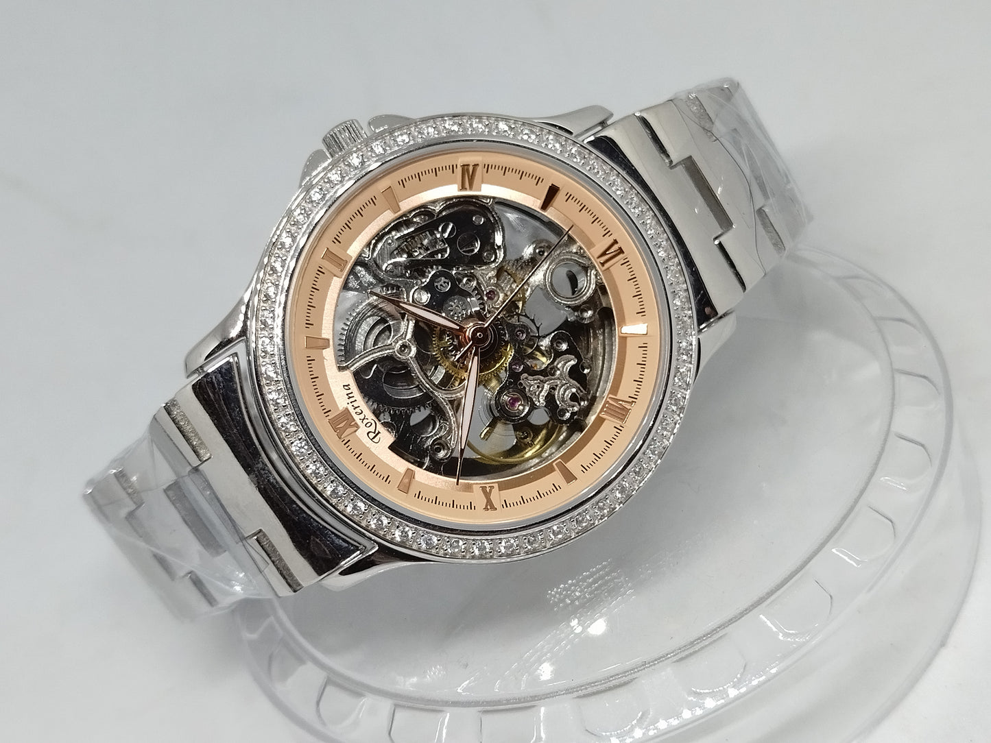 Men Luxury Silver 925 Sterling Silver Bling Simulated Diamond Bracelet Watch