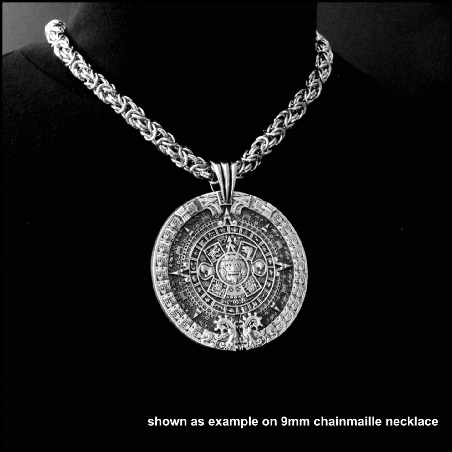 Large Heavy Silver Aztec Calendar Mayan Sun Charm Pendant