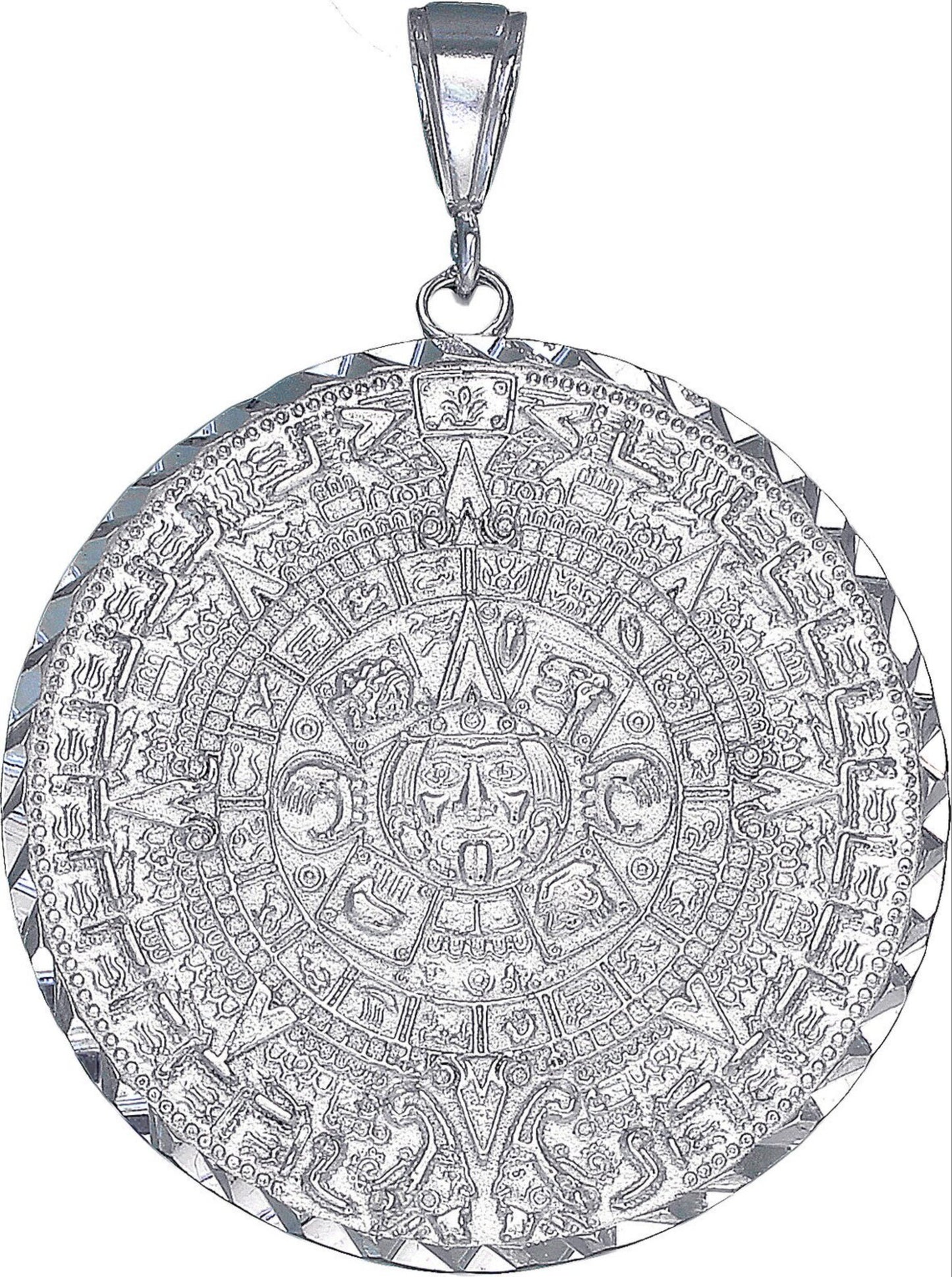Large Heavy Silver Aztec Calendar Mayan Sun Charm Pendant
