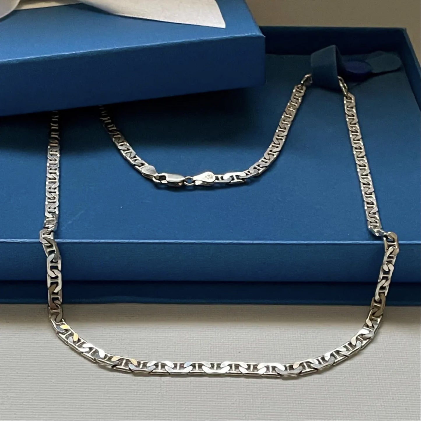 Mariner Gliederkette Halskette Schweres 925 Sterling Silber Italien Vintage Herren 22"