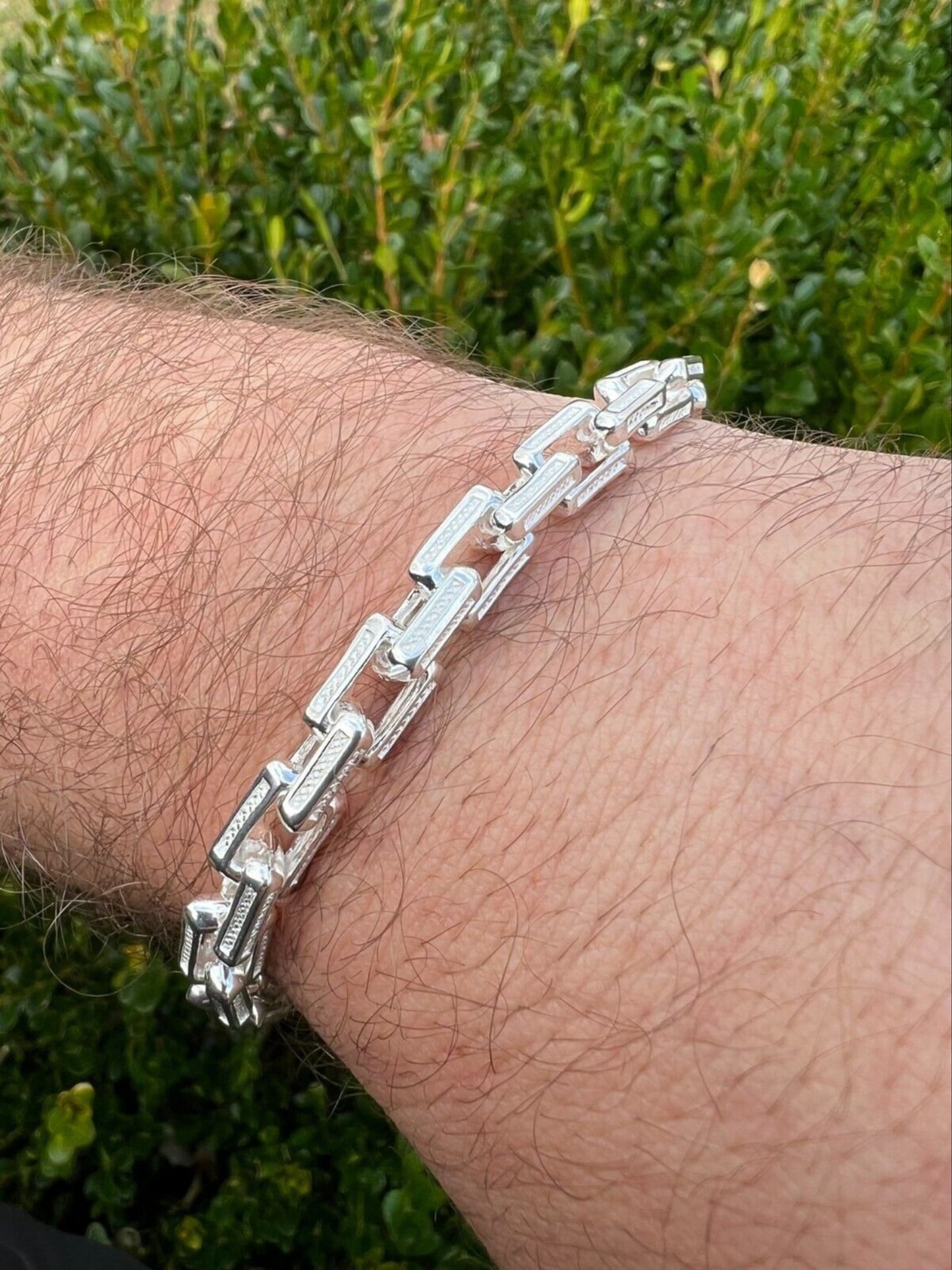 Men’s 8mm Heavy 925 Sterling Silver Rolo Link Bracelet – Angular Triangle Cable Chain