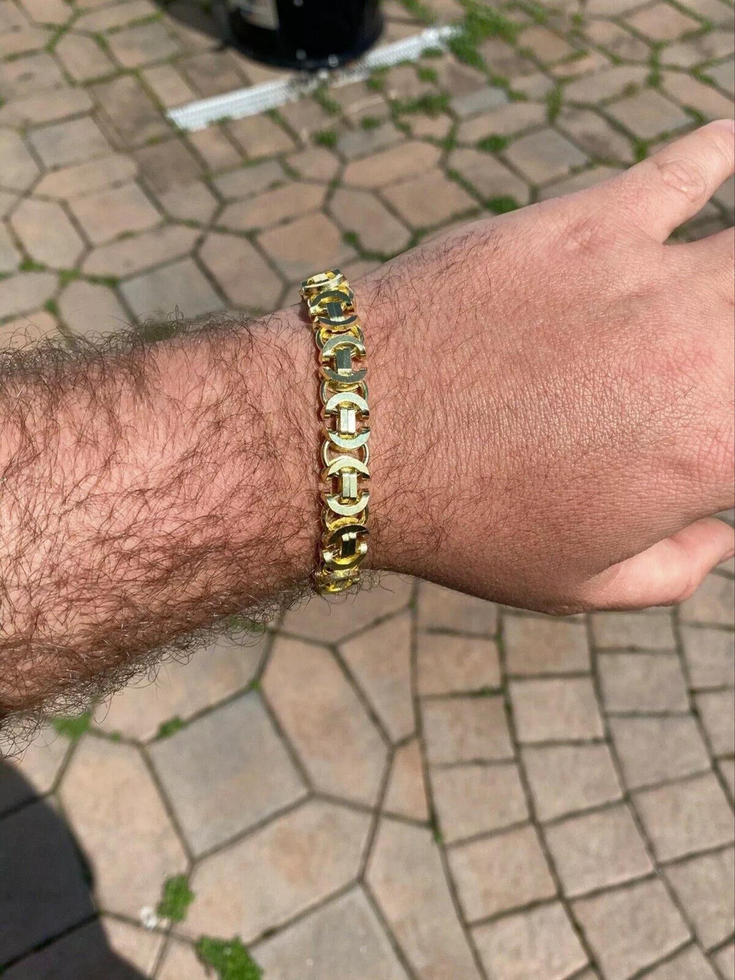 14k Gold Finish Men's Sterling Silver Byzantine Chain Bracelet