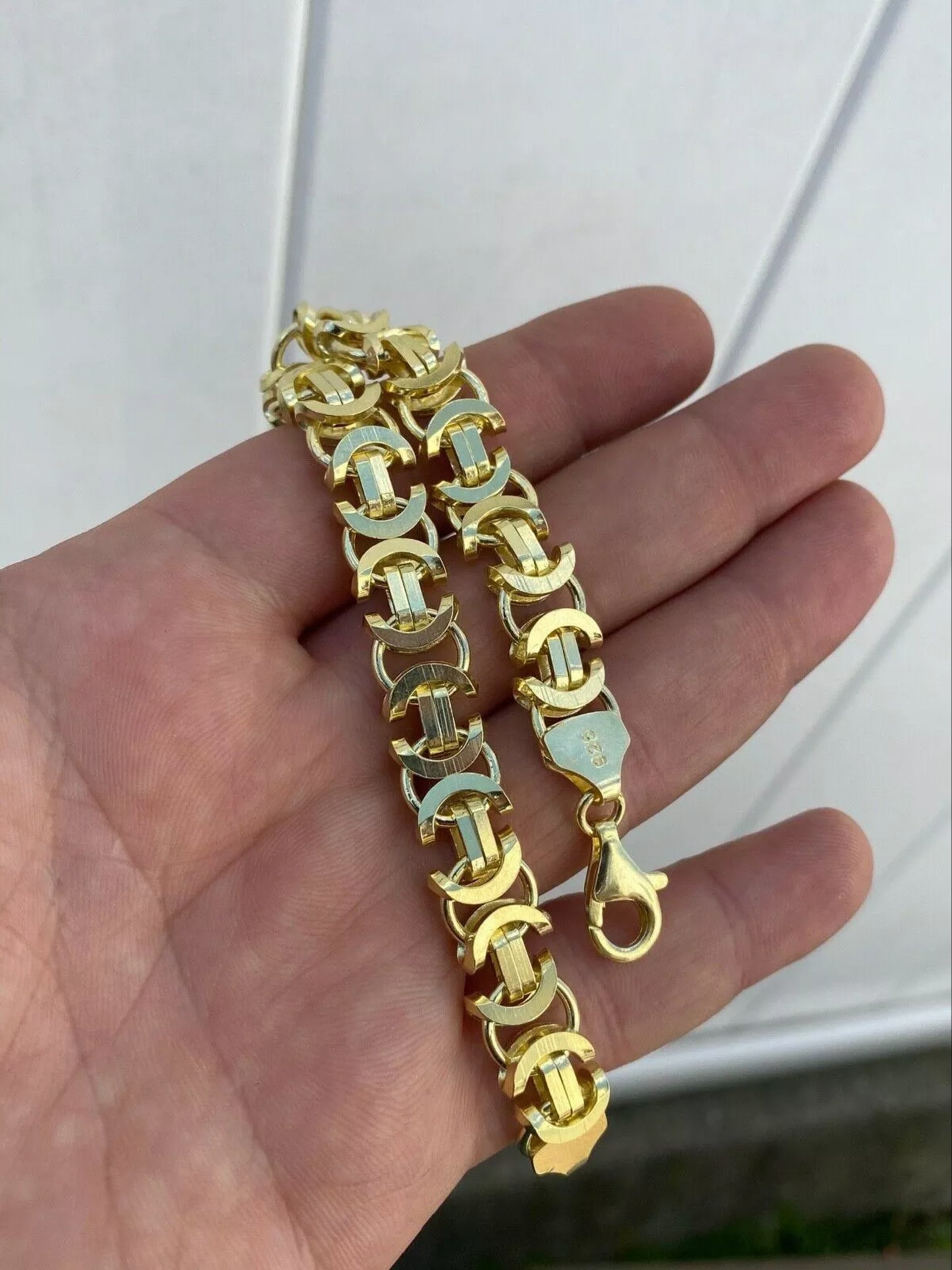 14k Gold Finish Men's Sterling Silver Byzantine Chain Bracelet