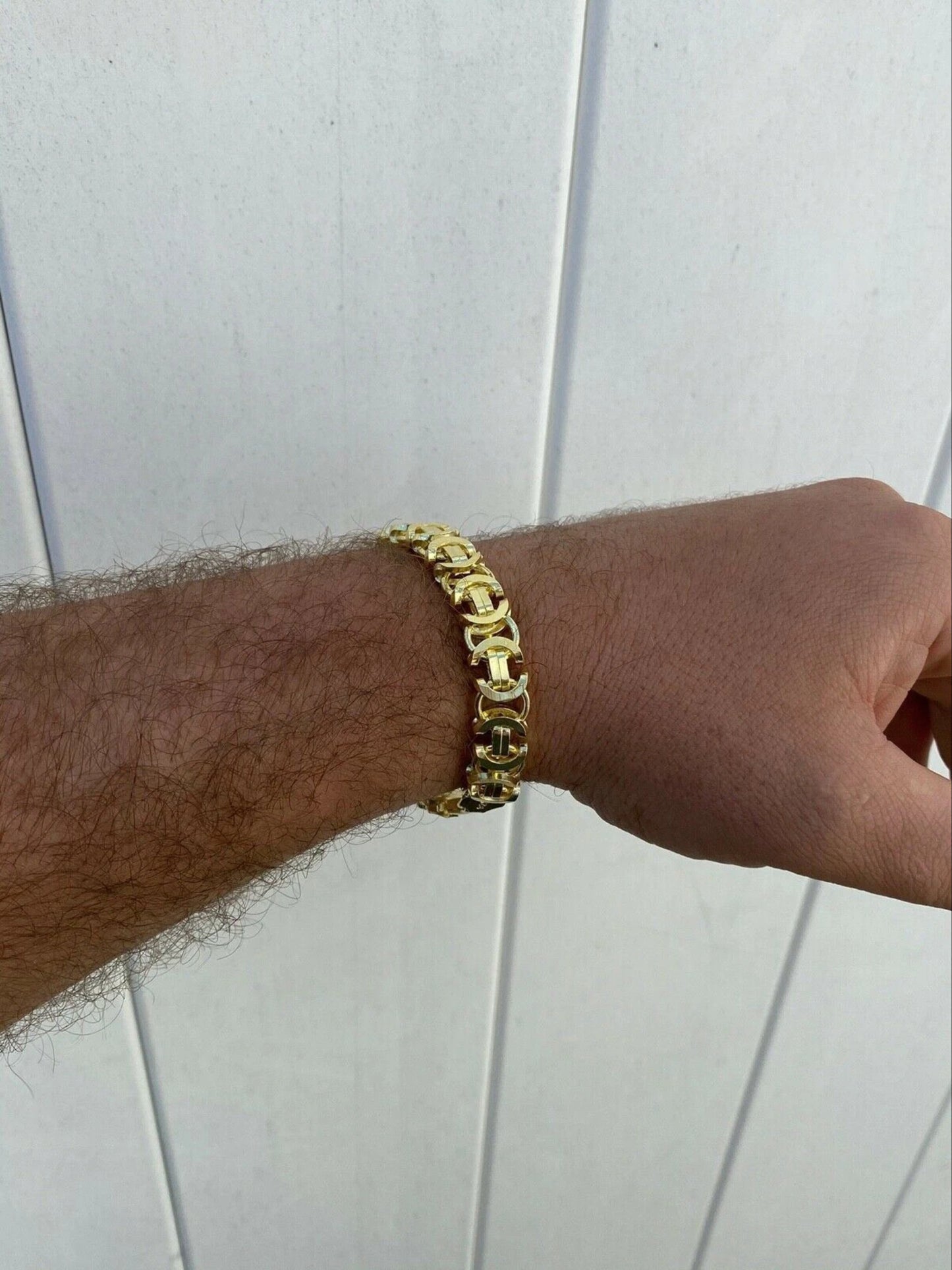 14k Gold Finish Men's Sterling Silver Byzantine Chain Bracelet