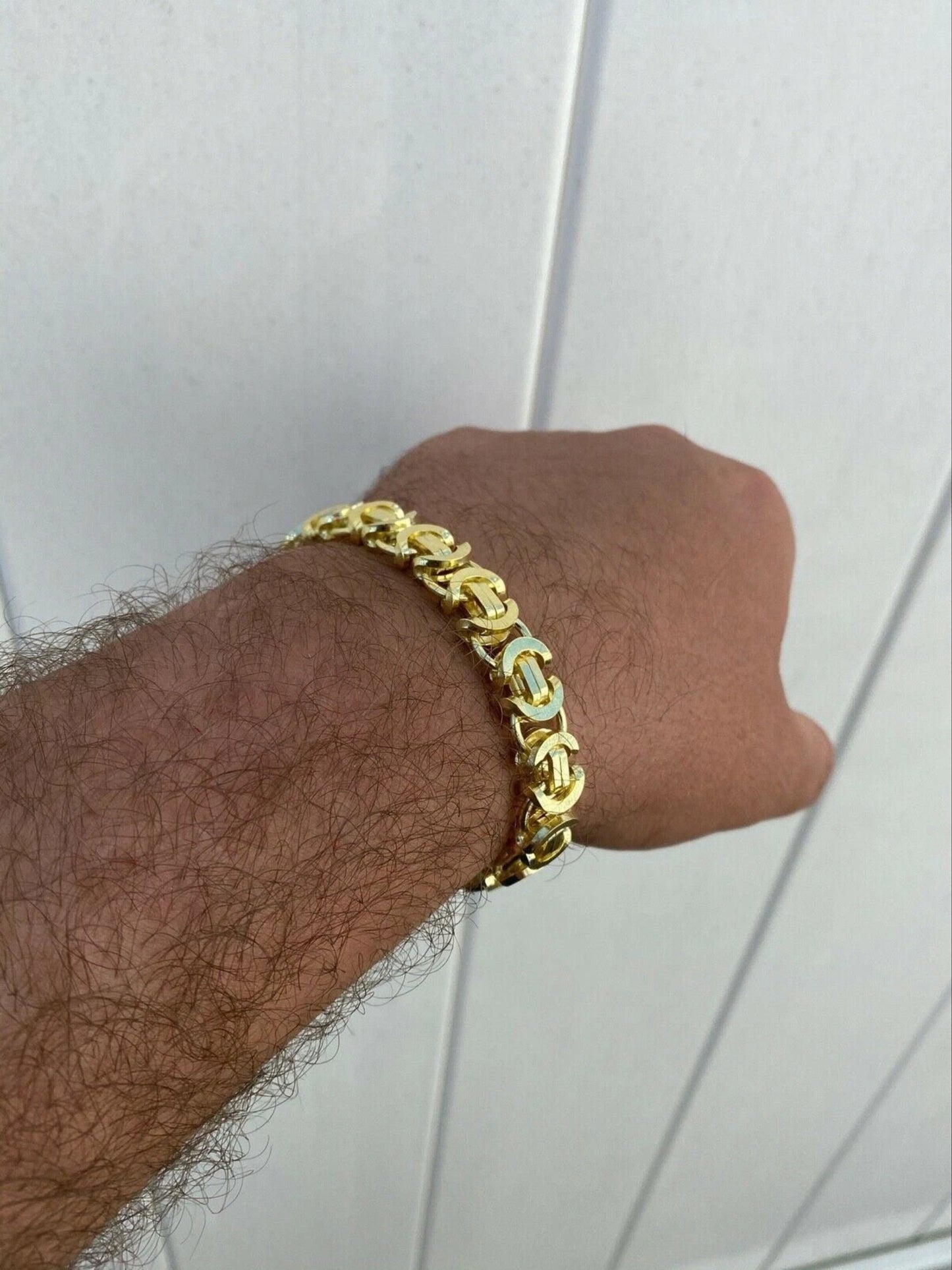 14k Gold Finish Men's Sterling Silver Byzantine Chain Bracelet