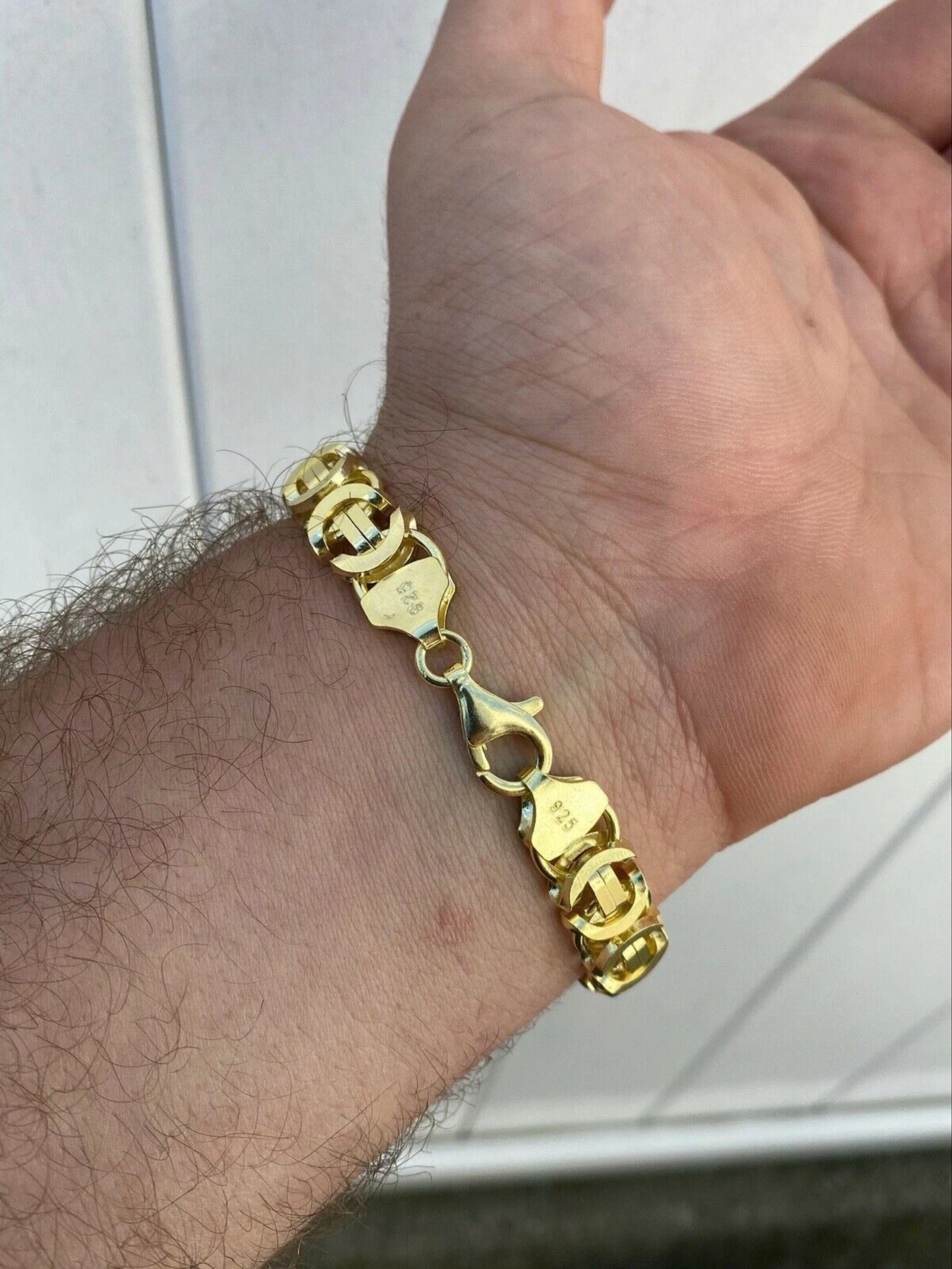 14k Gold Finish Men's Sterling Silver Byzantine Chain Bracelet