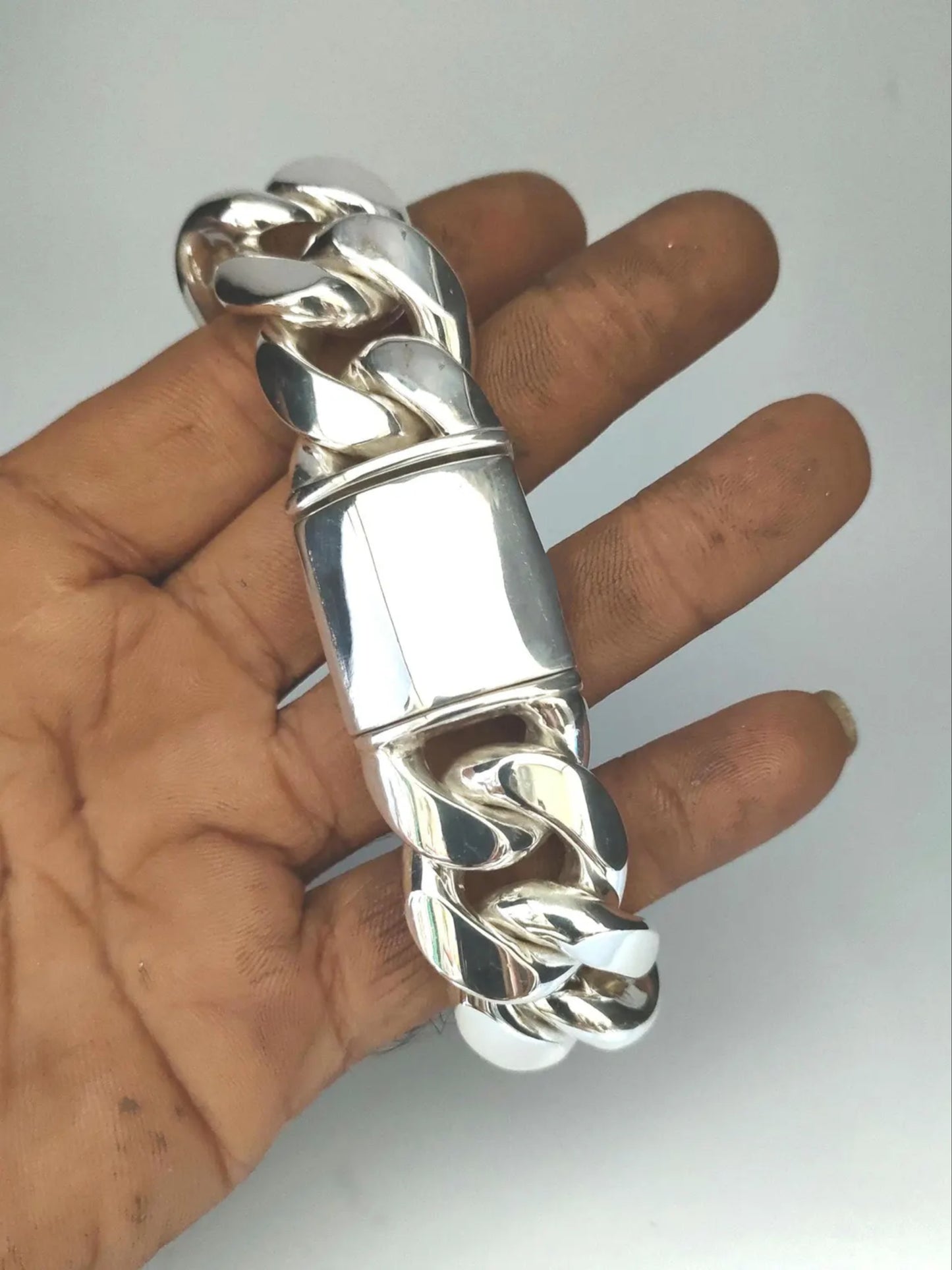 Real 925 Sterling Silver Heavy Bracelet Men's CUKK