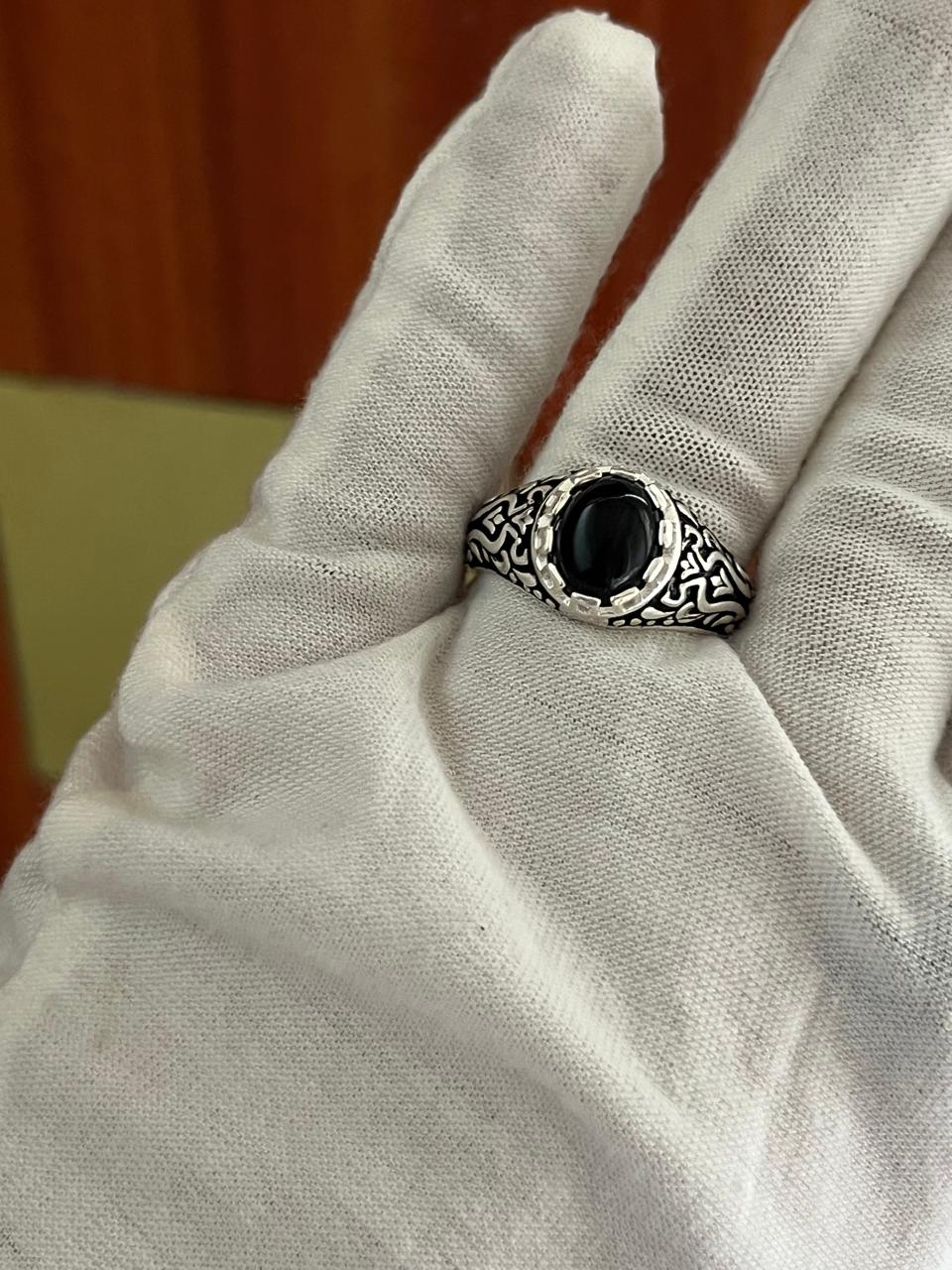 Onyx Ring Men -Hand engraved Ring