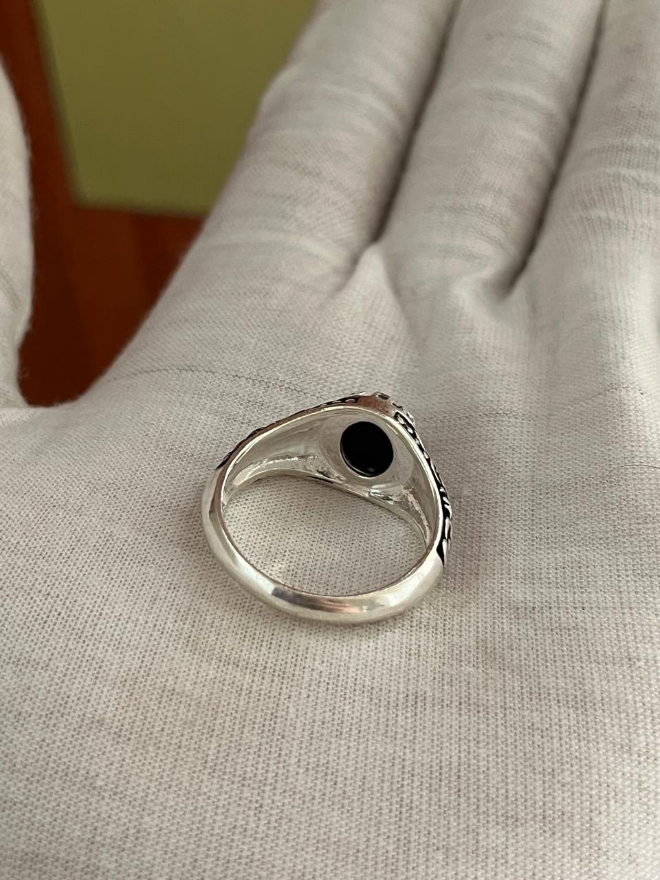 Onyx Ring Men -Hand engraved Ring