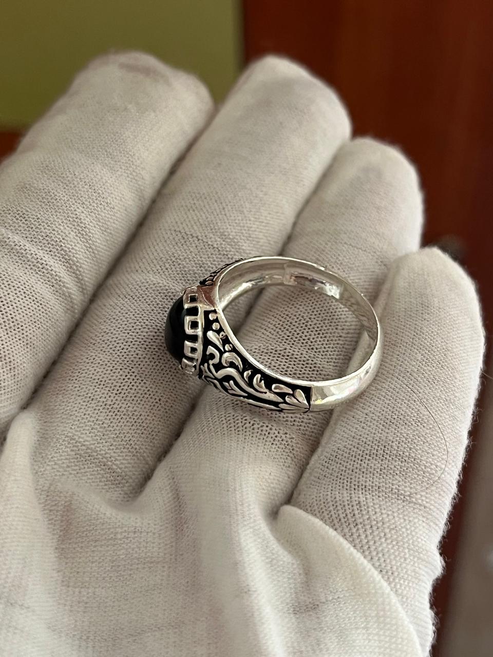 Onyx Ring Men -Hand engraved Ring