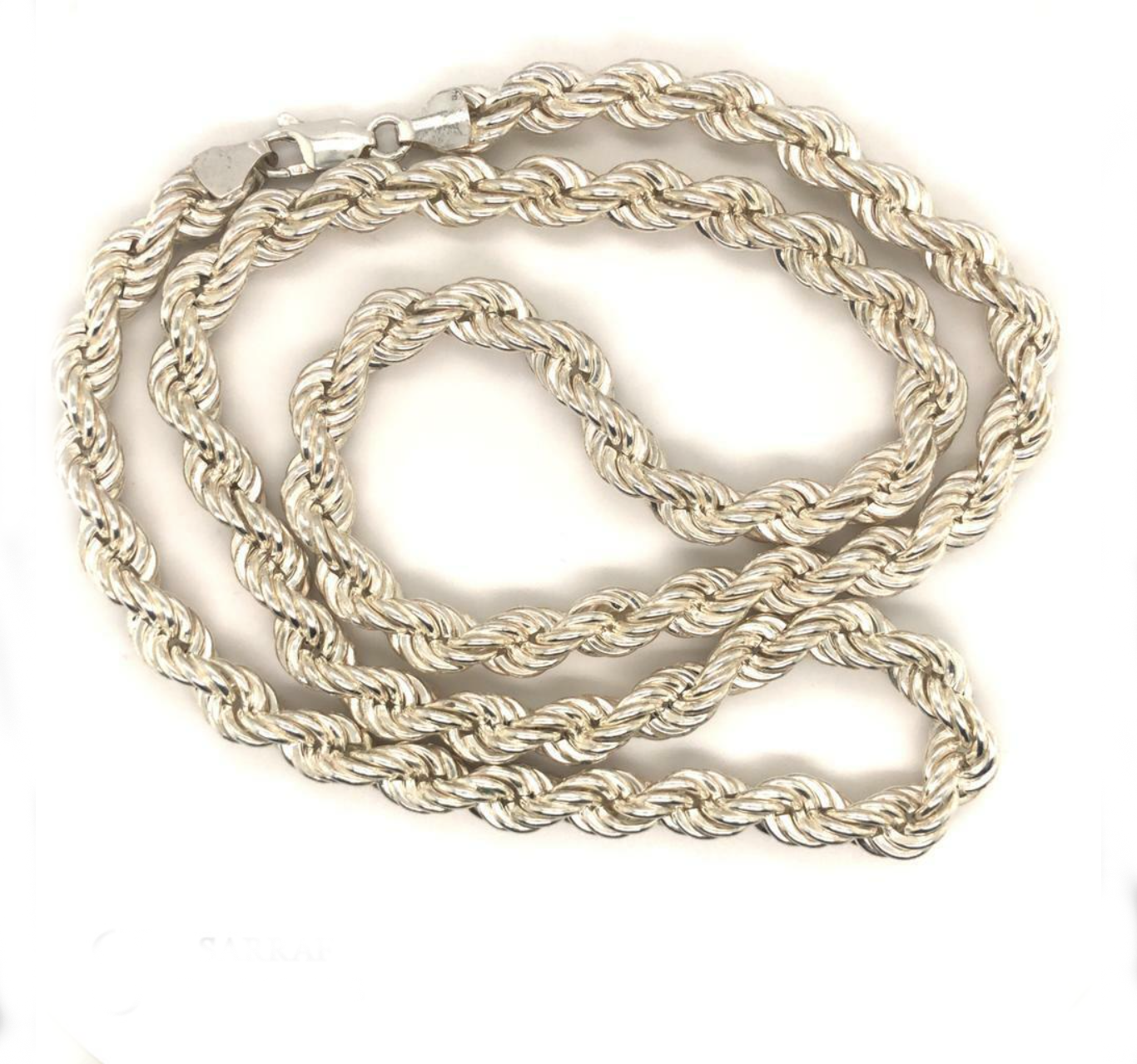 Mens Hollow Rope Chain Necklace 5mm 35GR 22inch 925 Sterling