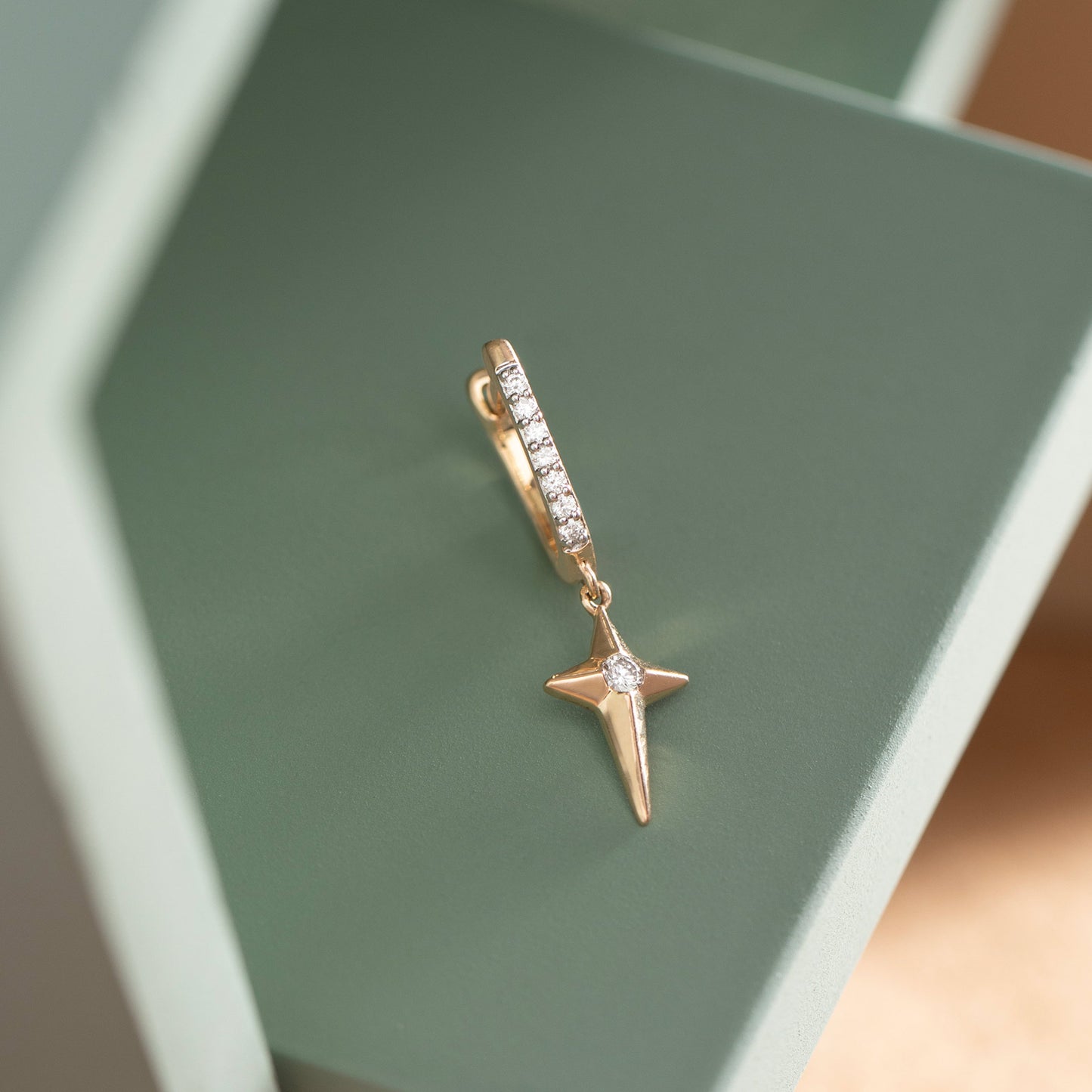 18k Gold Crossed Celestial Huggies Earrings