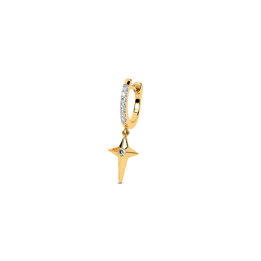 18k Gold Crossed Celestial Huggies Earrings