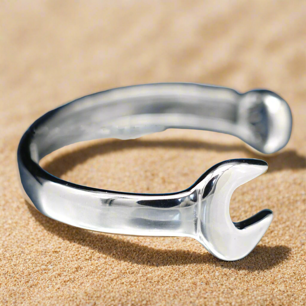Silver Spanner Wrench Bangle Bracelet