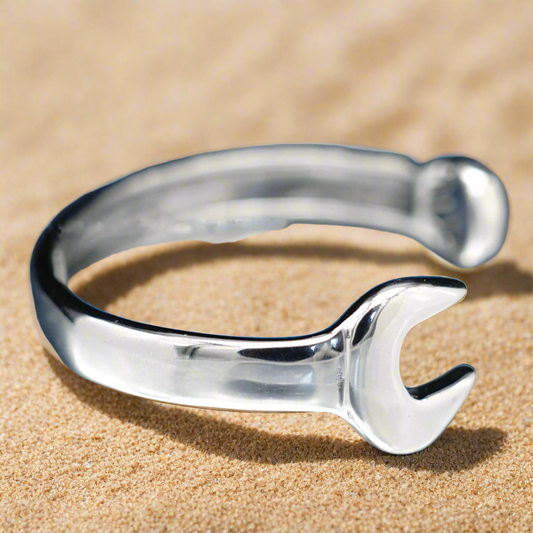 Silver Spanner Wrench Bangle Bracelet