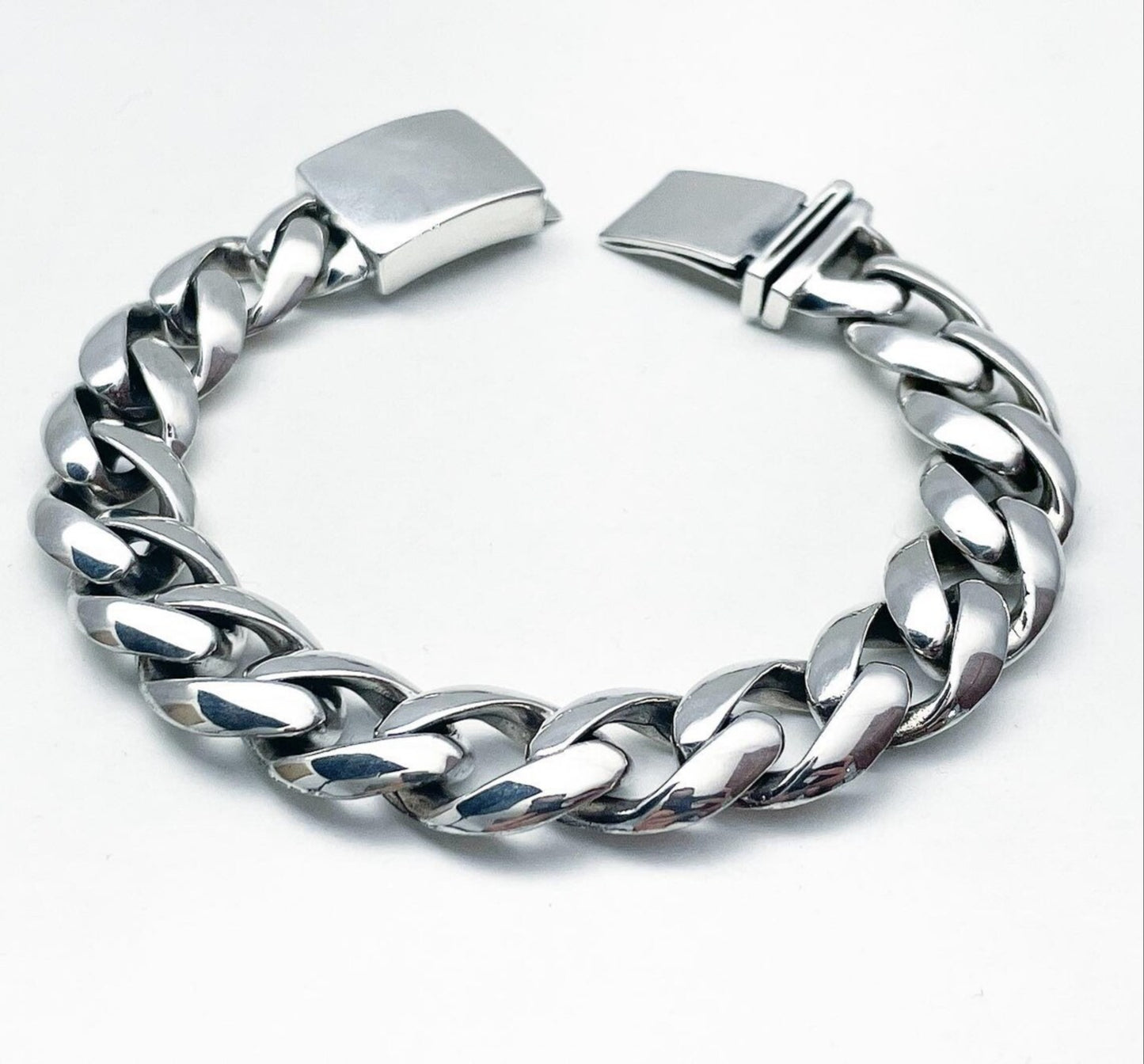 Solid Silver Curb Link Bracelet 15mm