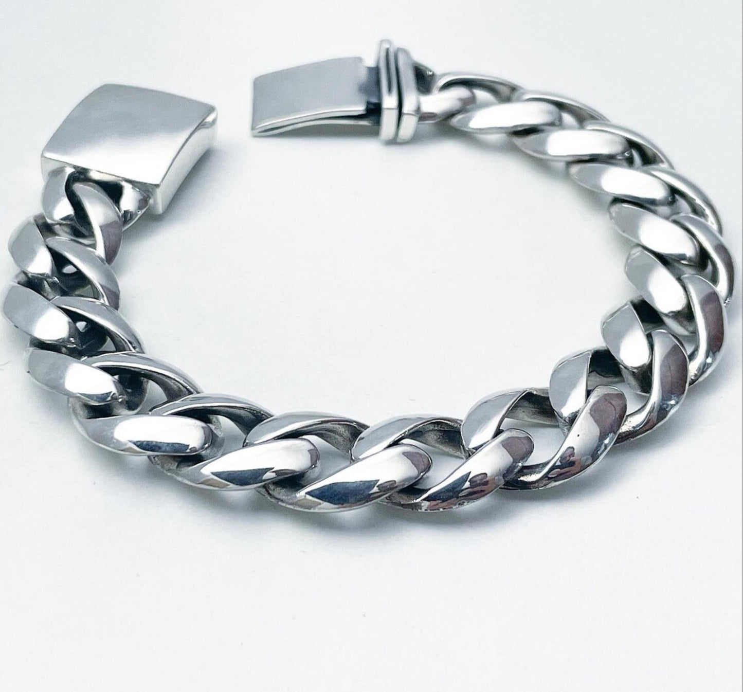 Solid Silver Curb Link Bracelet 15mm