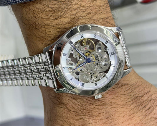 Men's Automatic 925 Silver Watch - Skelton Watch