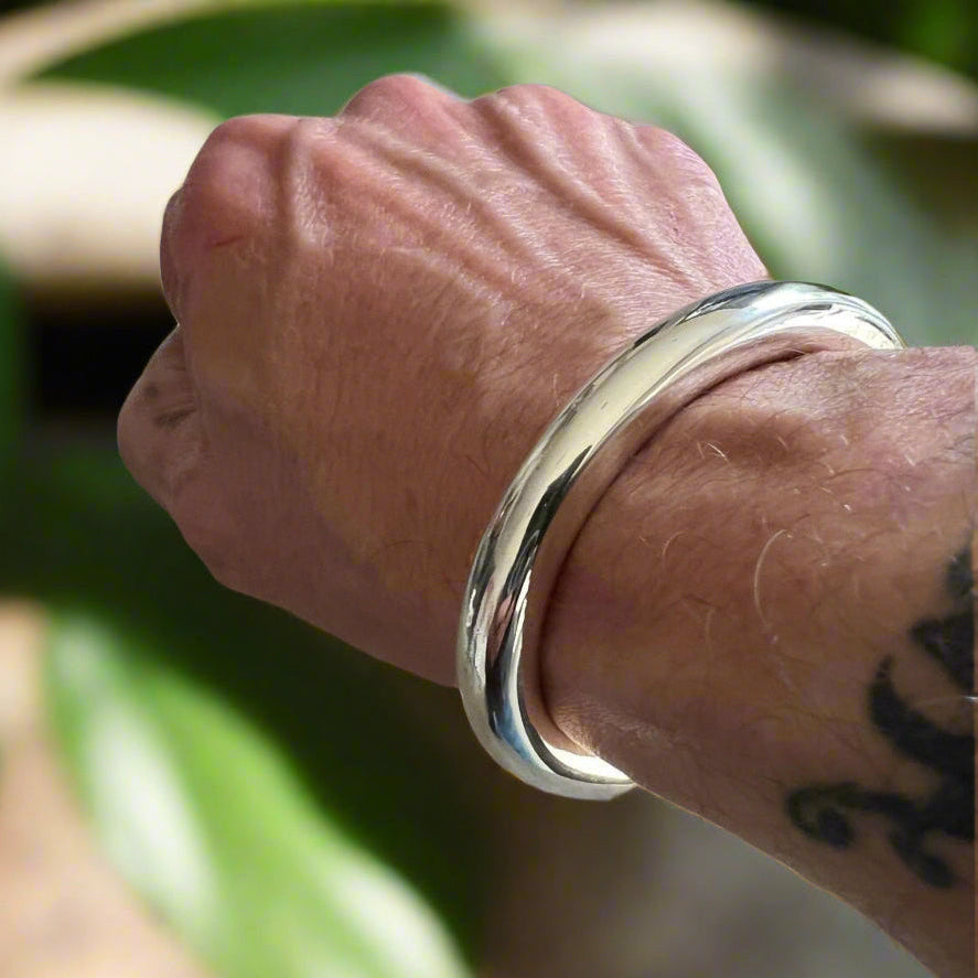 Massive Solid Silver Anvil Hammered Viking Torque Bangle