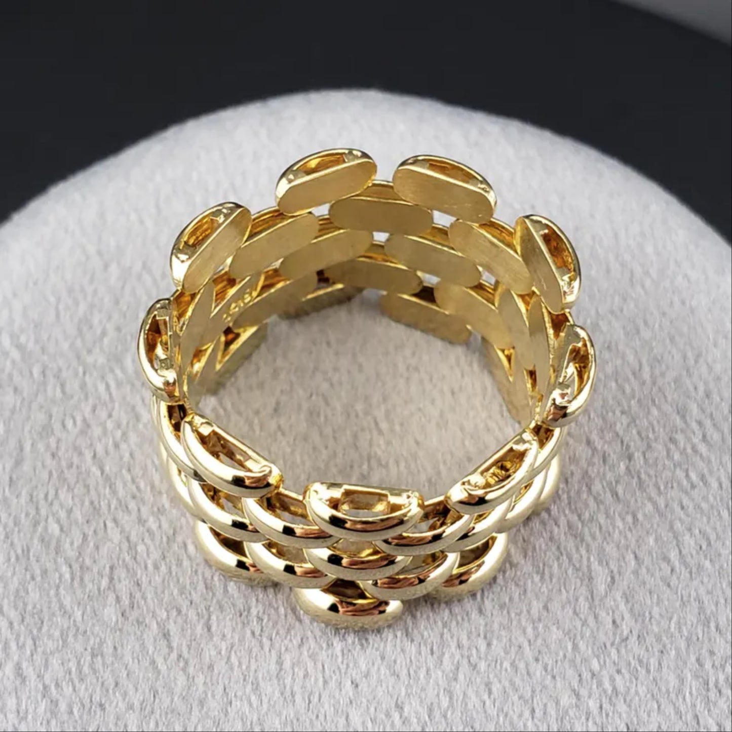 14k Yellow Gold 5-Row Flexible Panther Link Chain Band - Oval Bubble Link Chain Ring