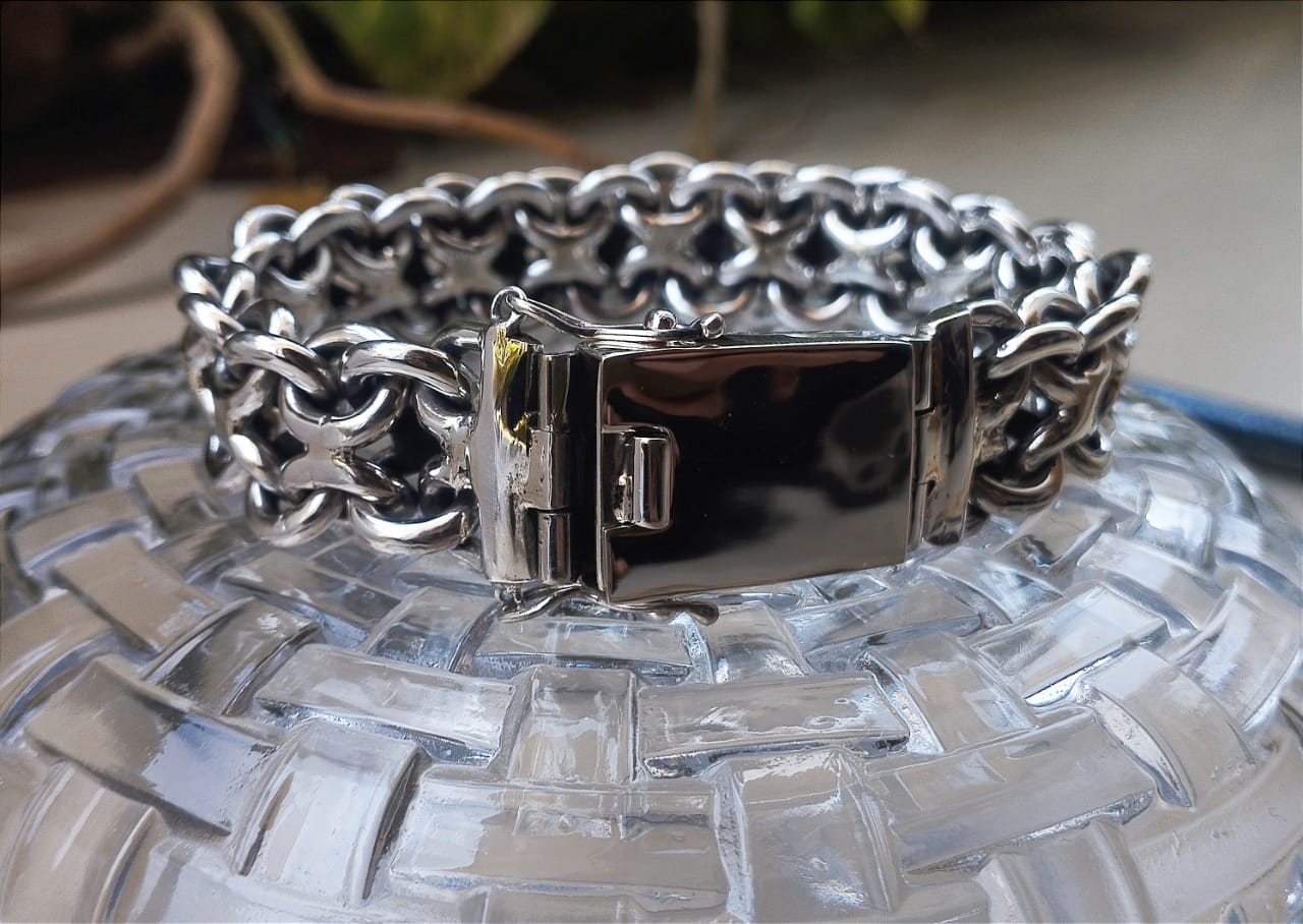 Kaufen Sie einzigartiges, ungewöhnliches, sehr schweres Herren-Silberarmband 20 mm