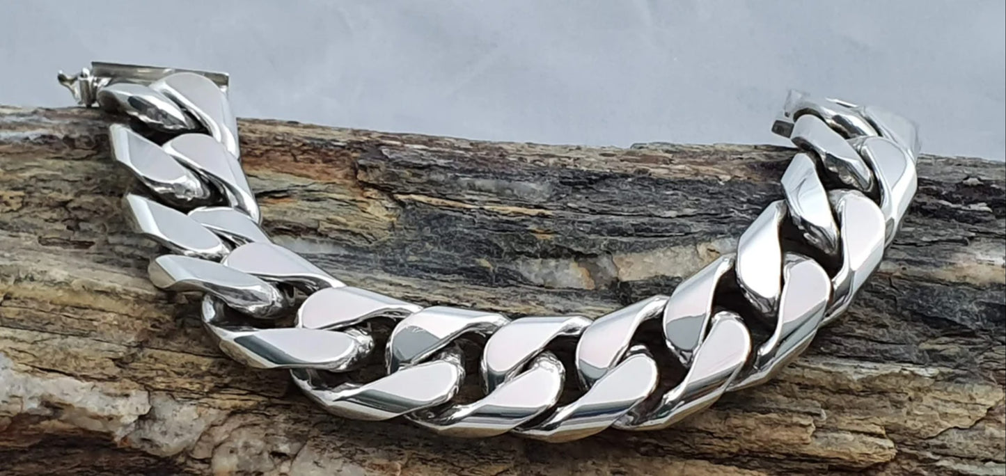 9" 205g Heavy Chunky Biker Cuban Curb Chain 925 SOLID Sterling Silver Mens Bracelet