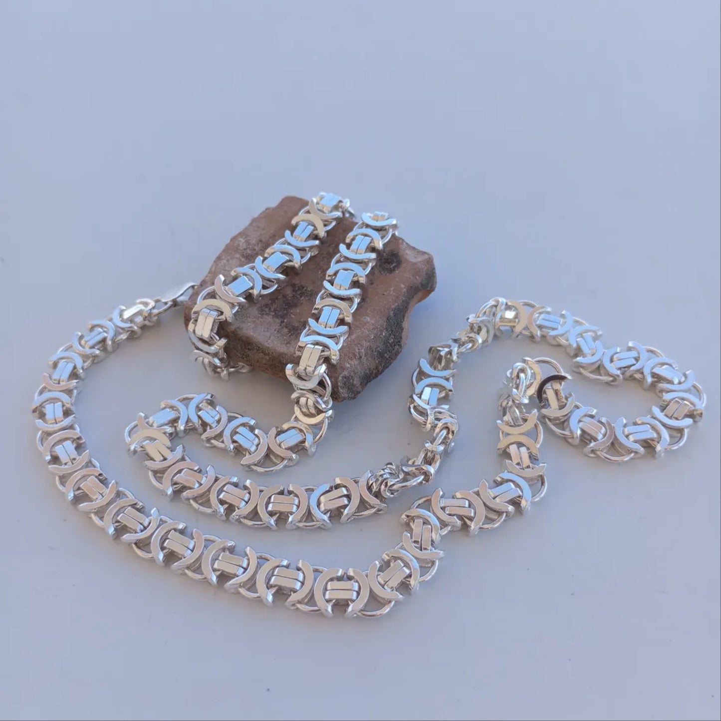 Mens Flat Byzantine Necklace Euro King Chain 925 Sterling Silver 13mm