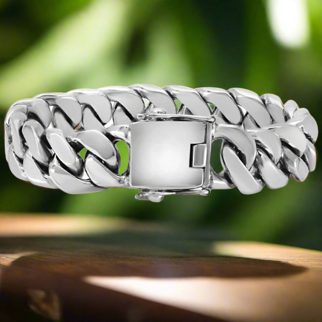 biker -bracelet-miami-curb-link-bracelet MEN SILVER BRACELET